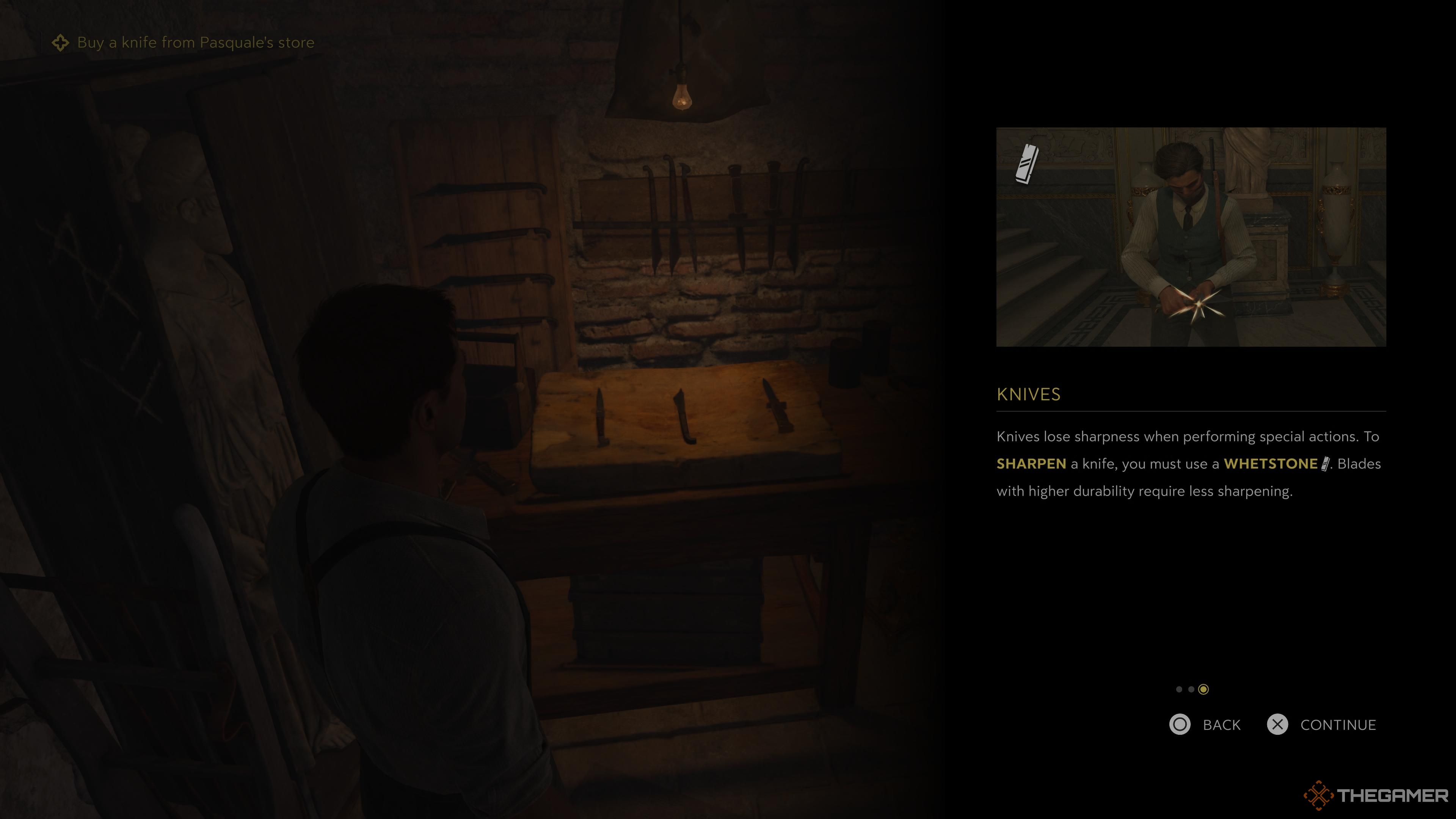 The whetstone tutorial in Mafia: The Old Country.