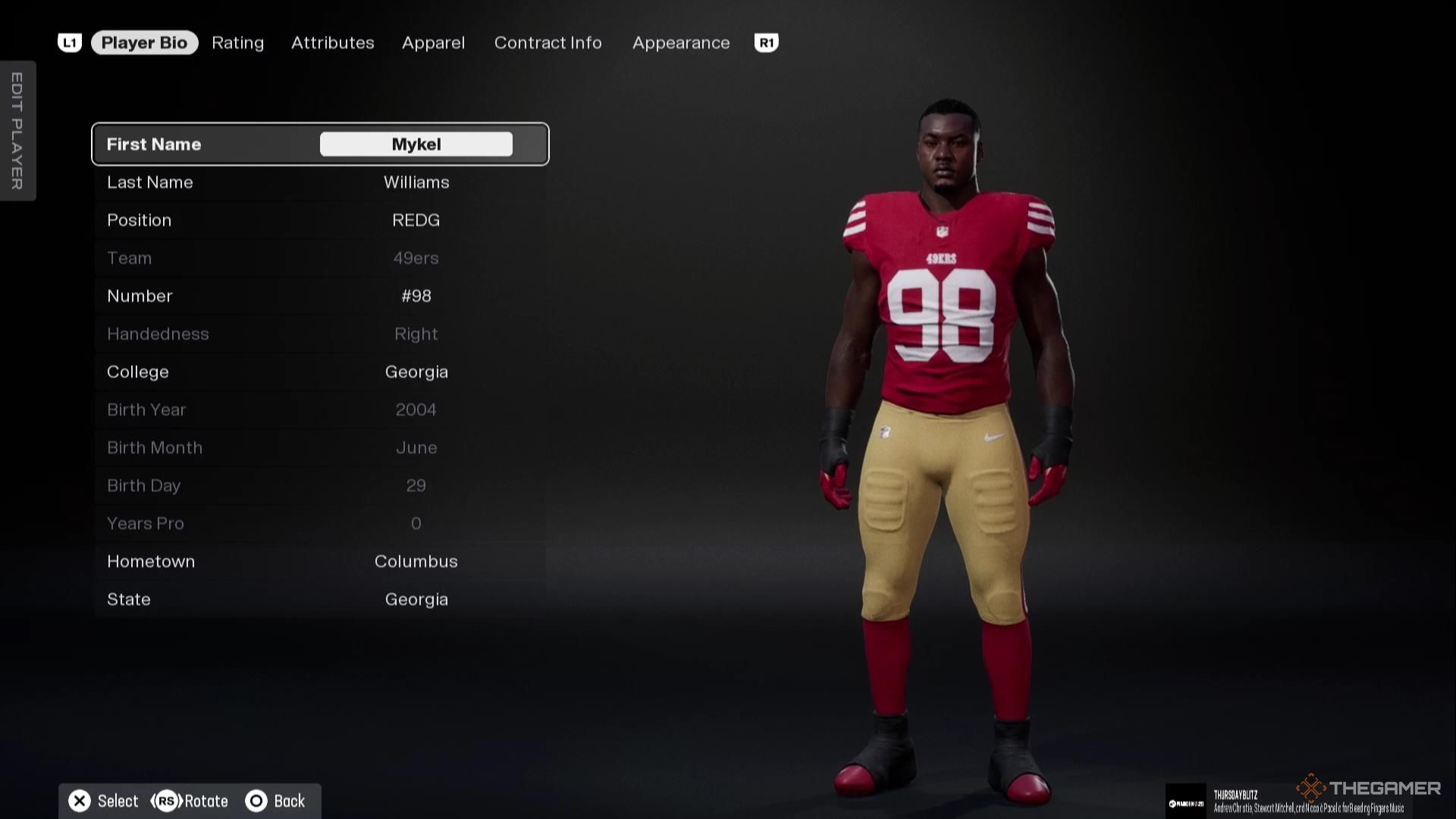 Mykel Williams in Madden NFL 26.