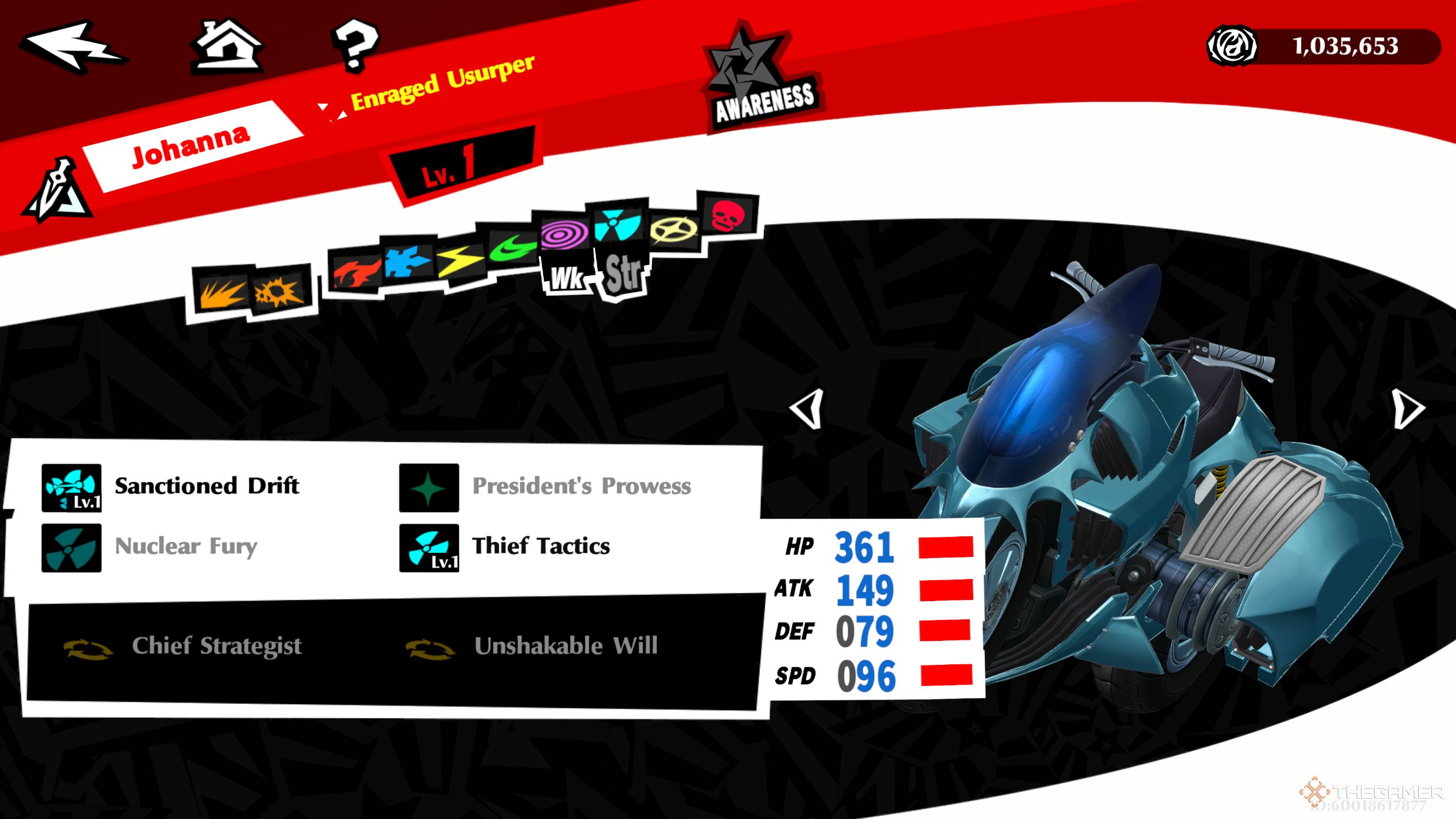 Queen's Persona Johanna showing up in the skills menu in Persona 5: The Phantom X.