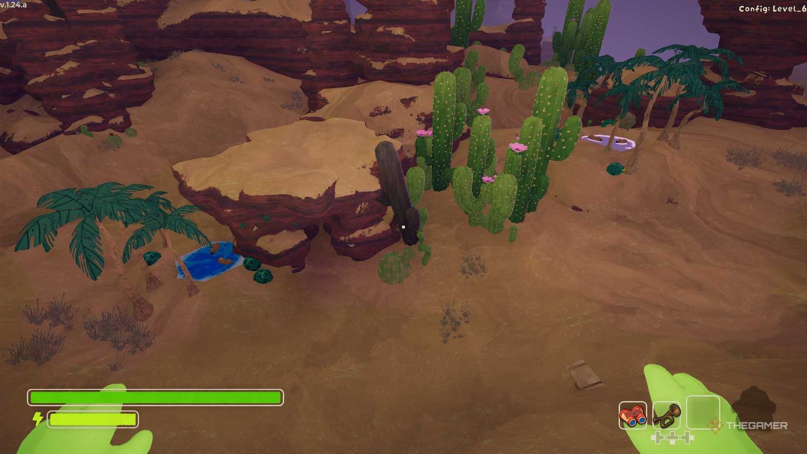 Two Capybara Pools showing different color water in the Mesa Biome.