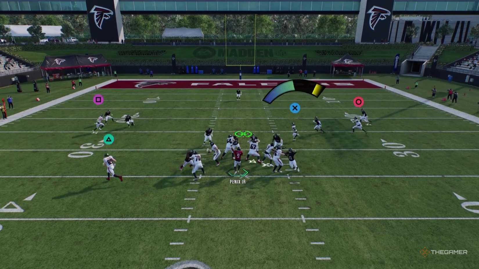 Penix Jr throws a slant route in Madden NFL 26.