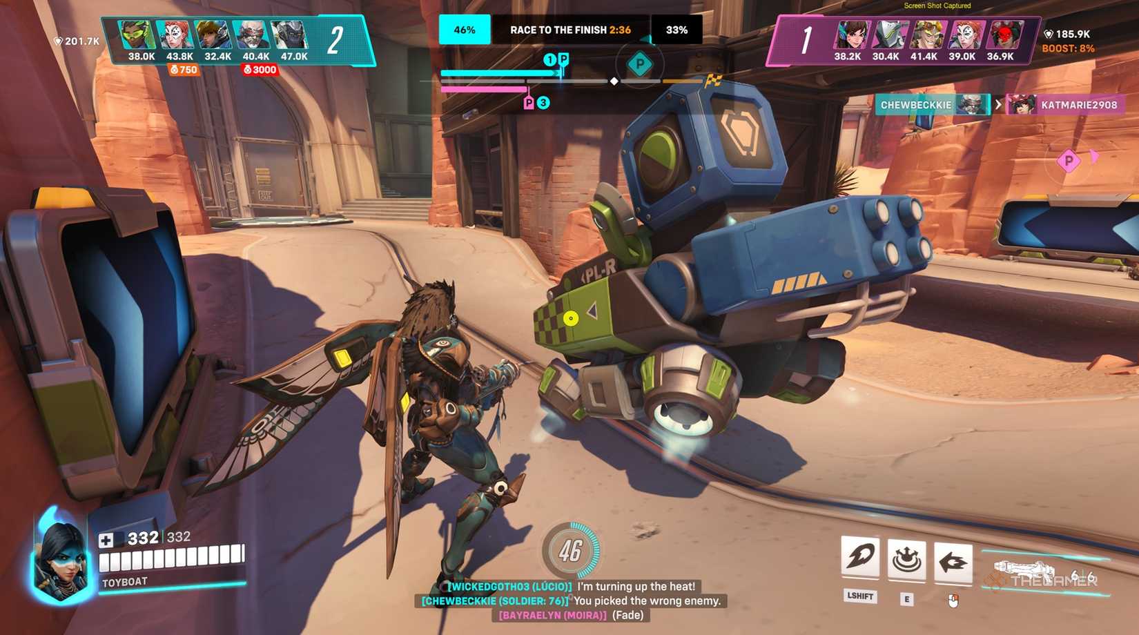 Pharah pushing the payload in Overwatch 2.