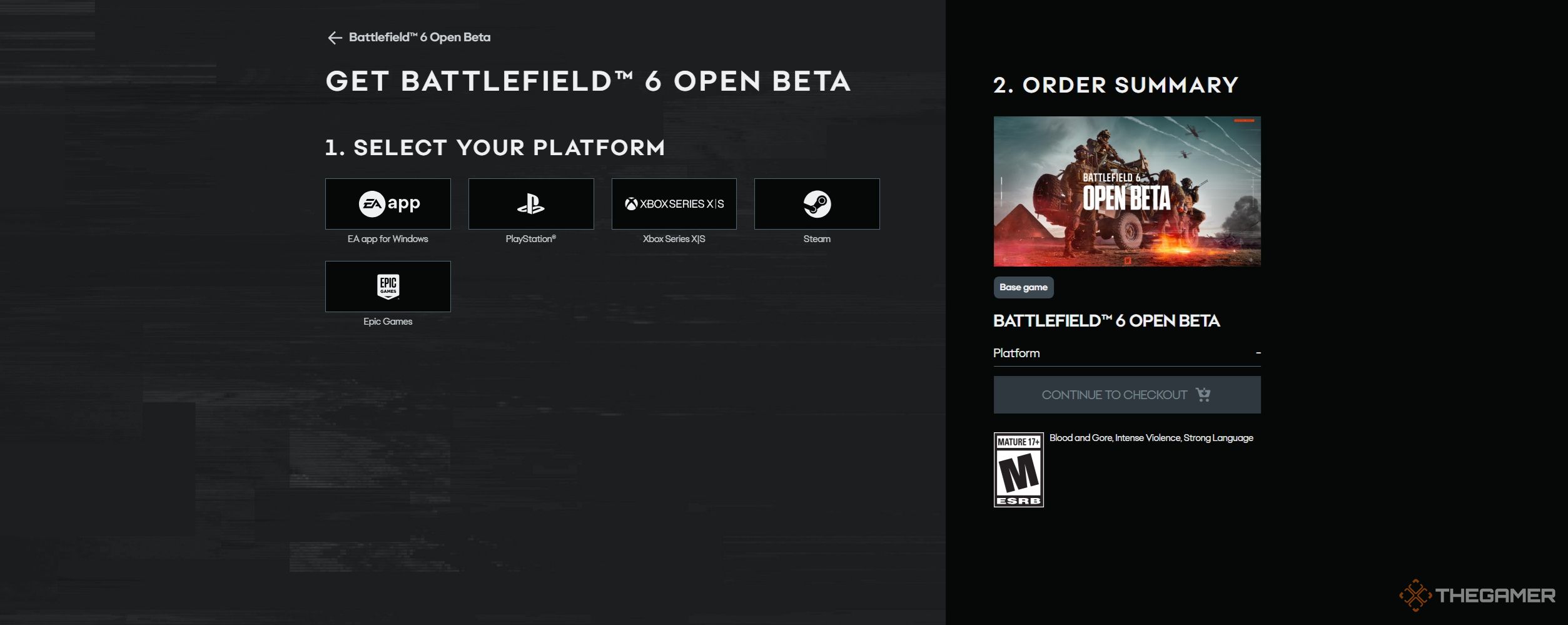 Order summary page for Battle Field 6's open beta.