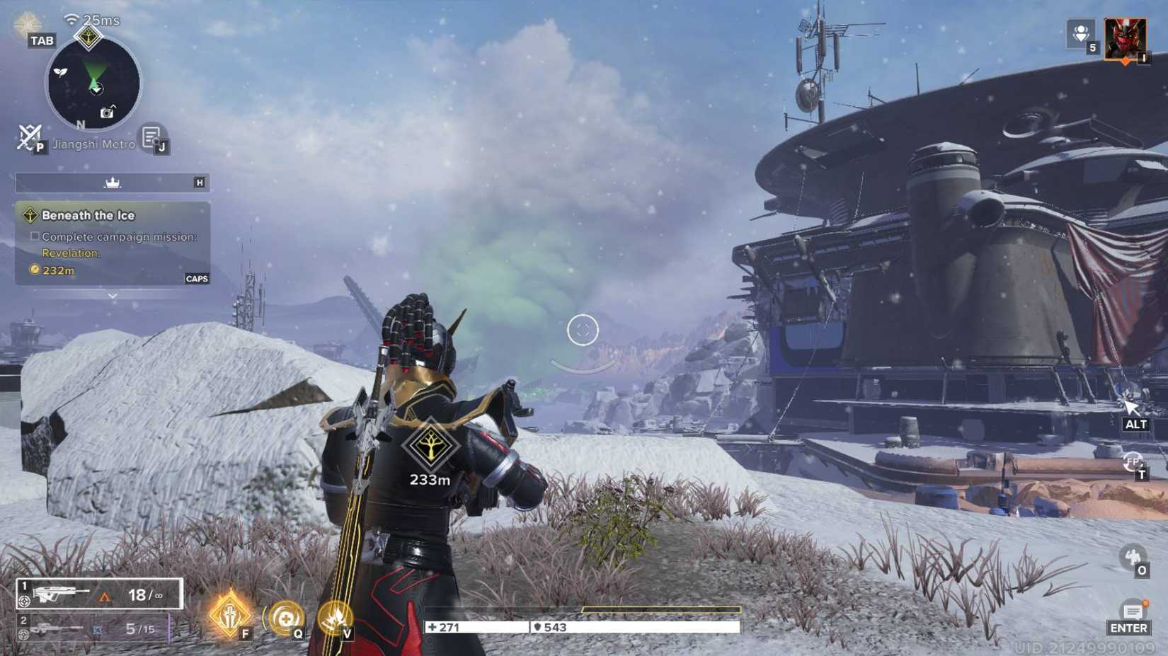 Rerolled Mythical 5-star character Tan 2 in Destiny_ Rising standing in the snow with a rifle.
