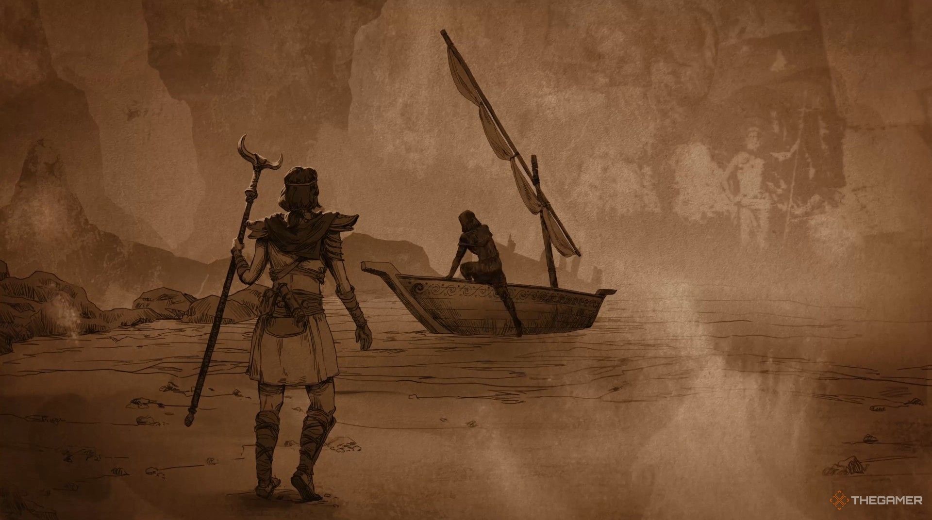 Sailing away from Aristonoe on Proti Island when she fights for you in Titan Quest 2.