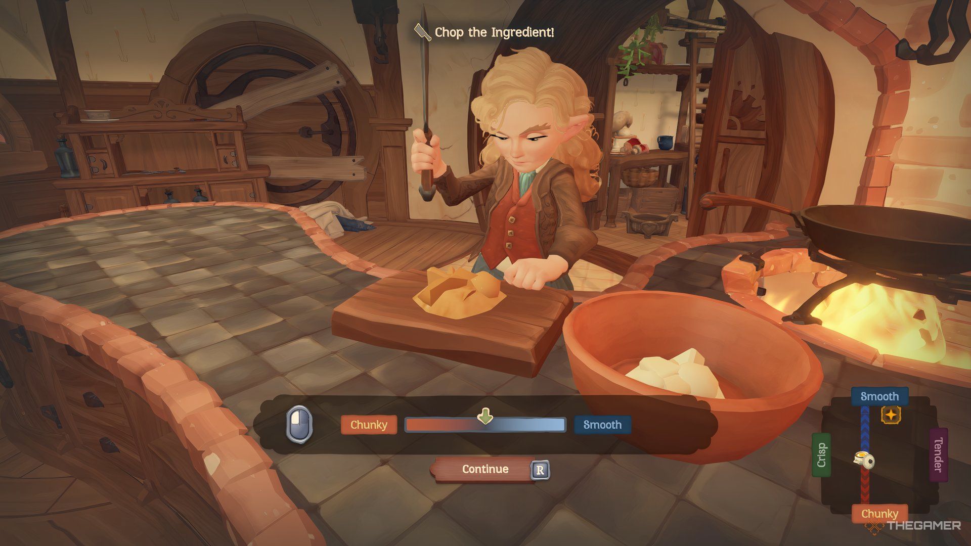 The player is cooking a meal in Tales of the Shire.