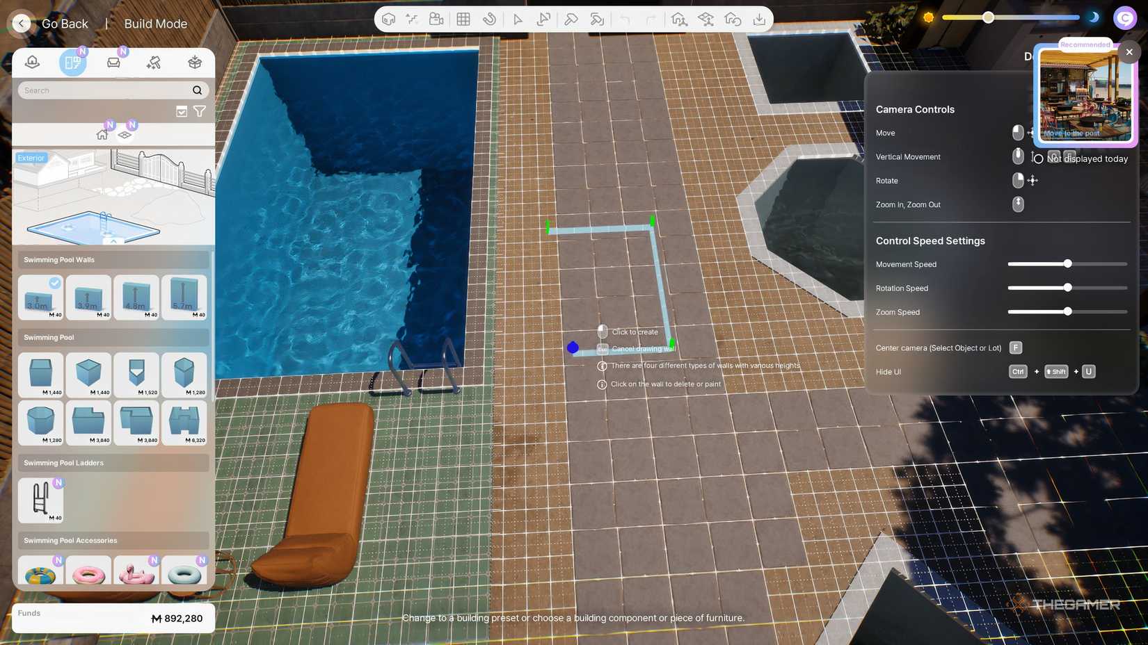 The pool wall lines are shown in the building mode in InZoi.