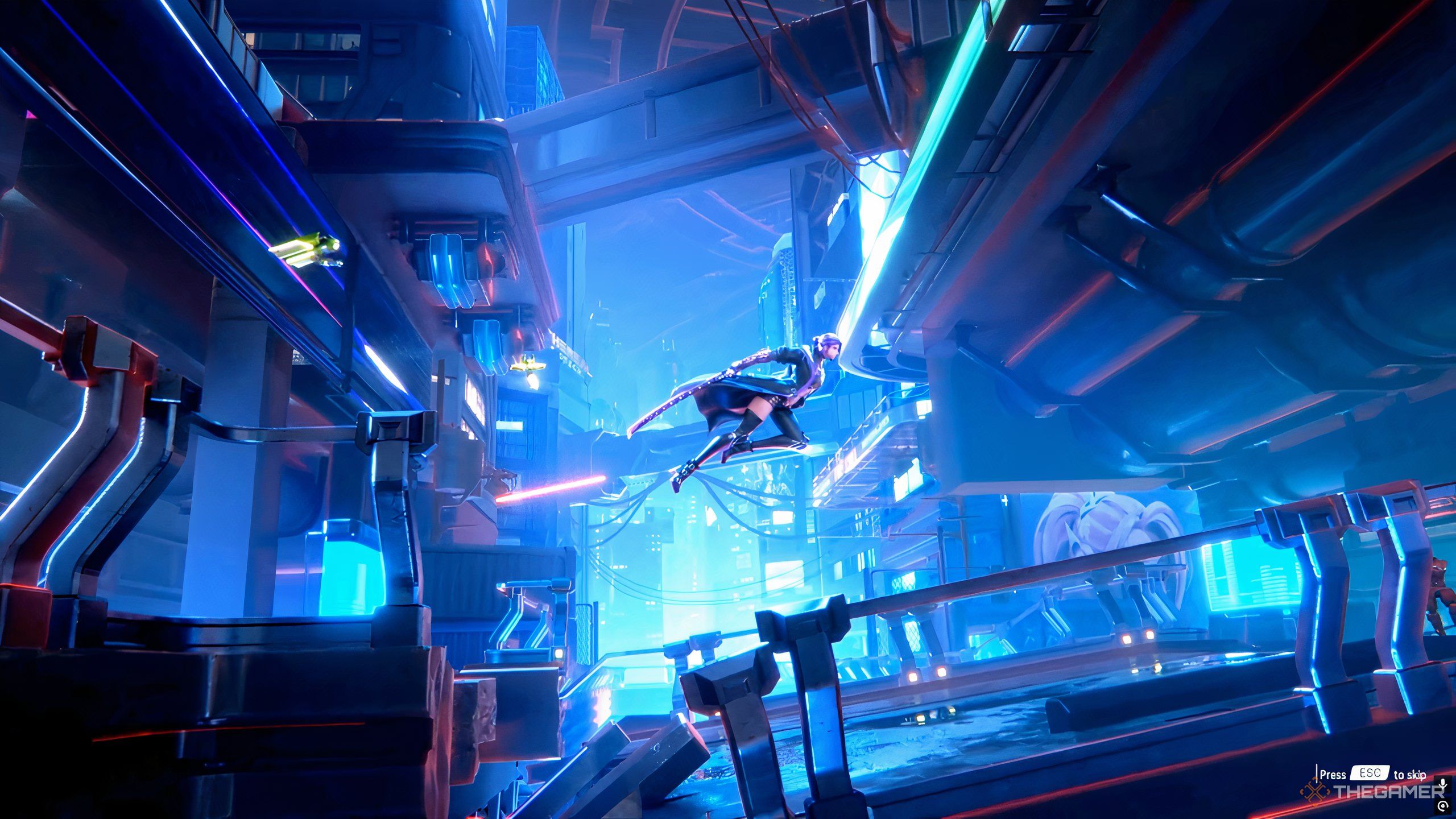 One of the Rogueteers in Terminull: Brigade leaping through the air with a sword.