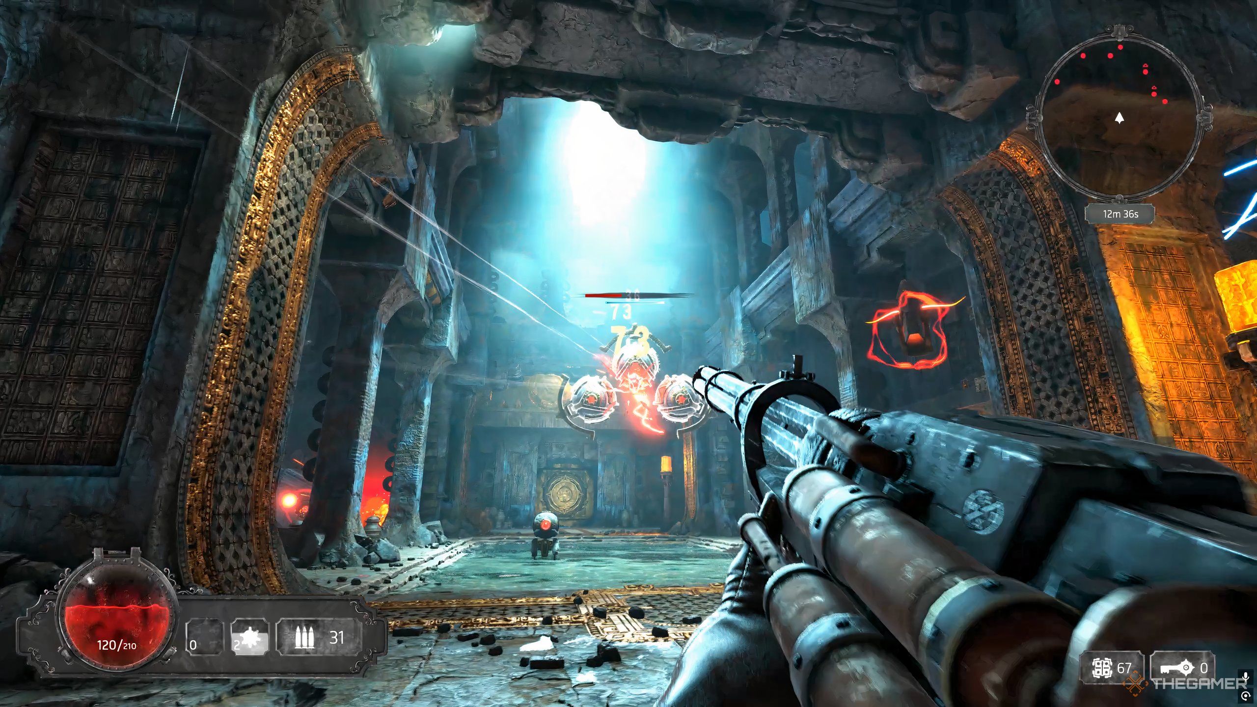 A player fights a boss in Abyssus, a floating stone golem.