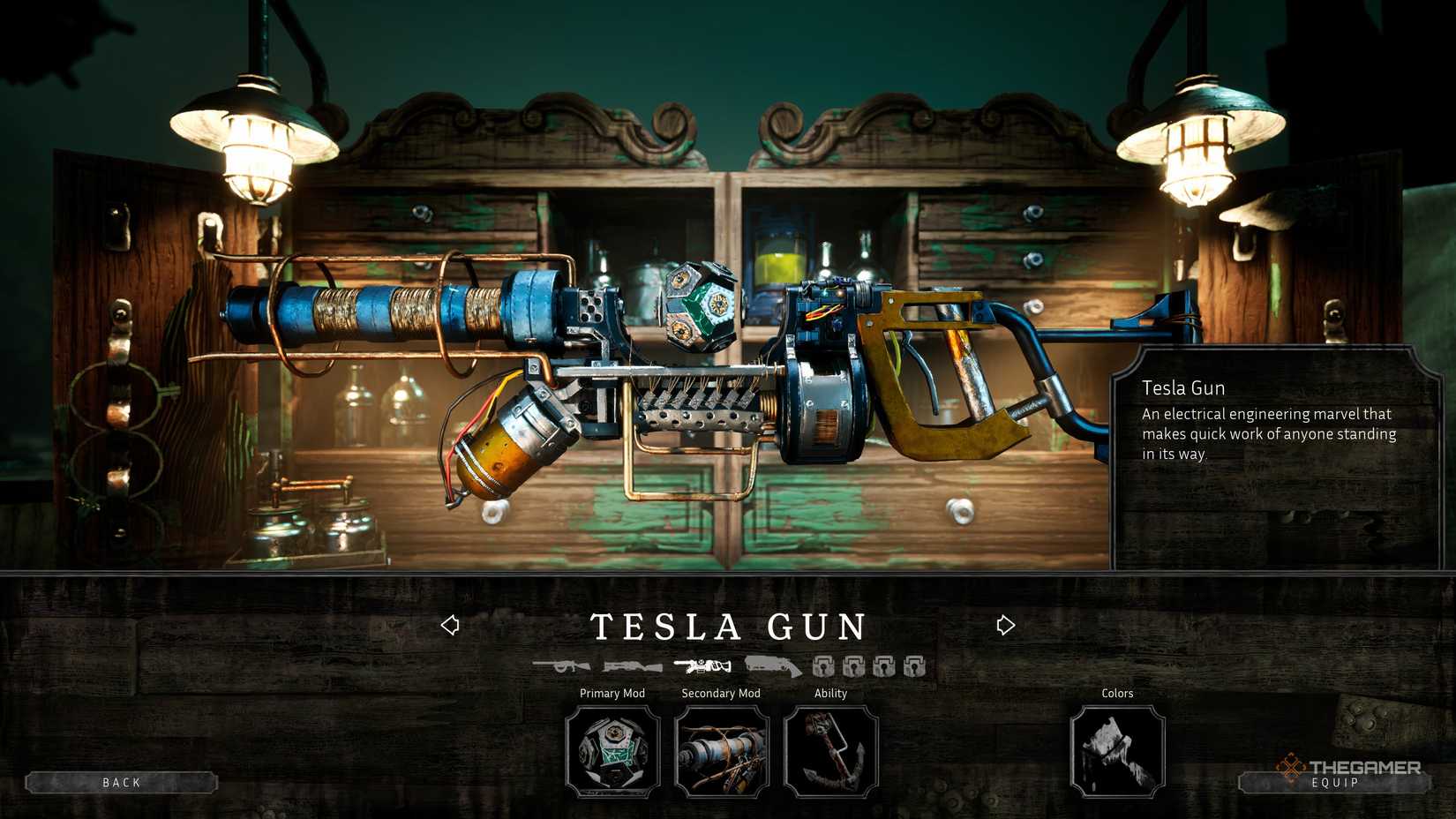 The Tesla Gun be examined at the workbench in Abyssus.