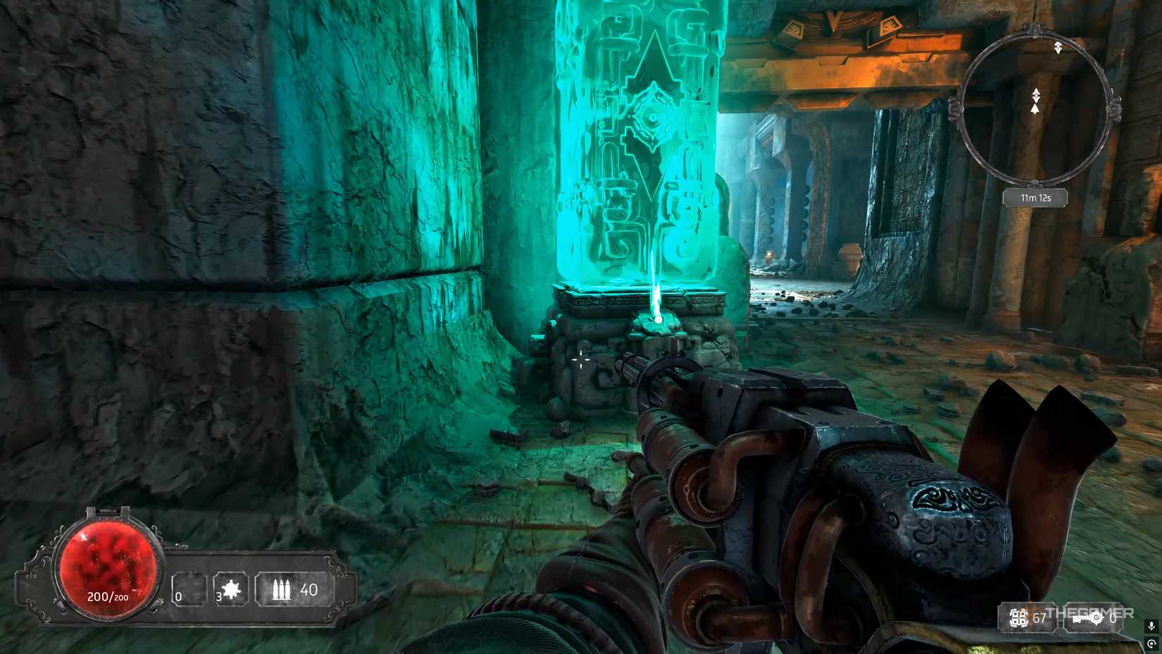 A blessing altar, a glowing green cube, in Abyssus.