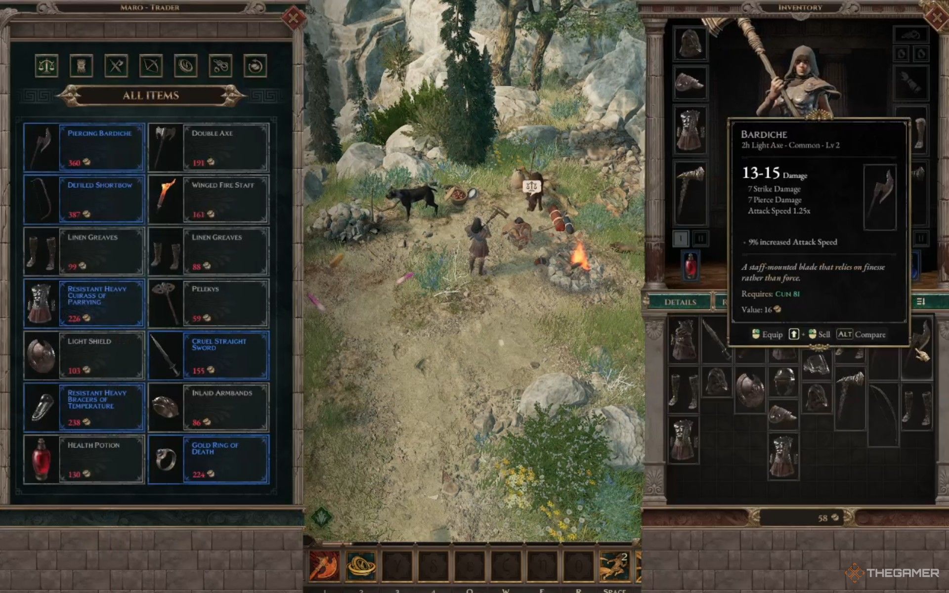 Selling a bardiche to a Trader in Titan Quest 2.