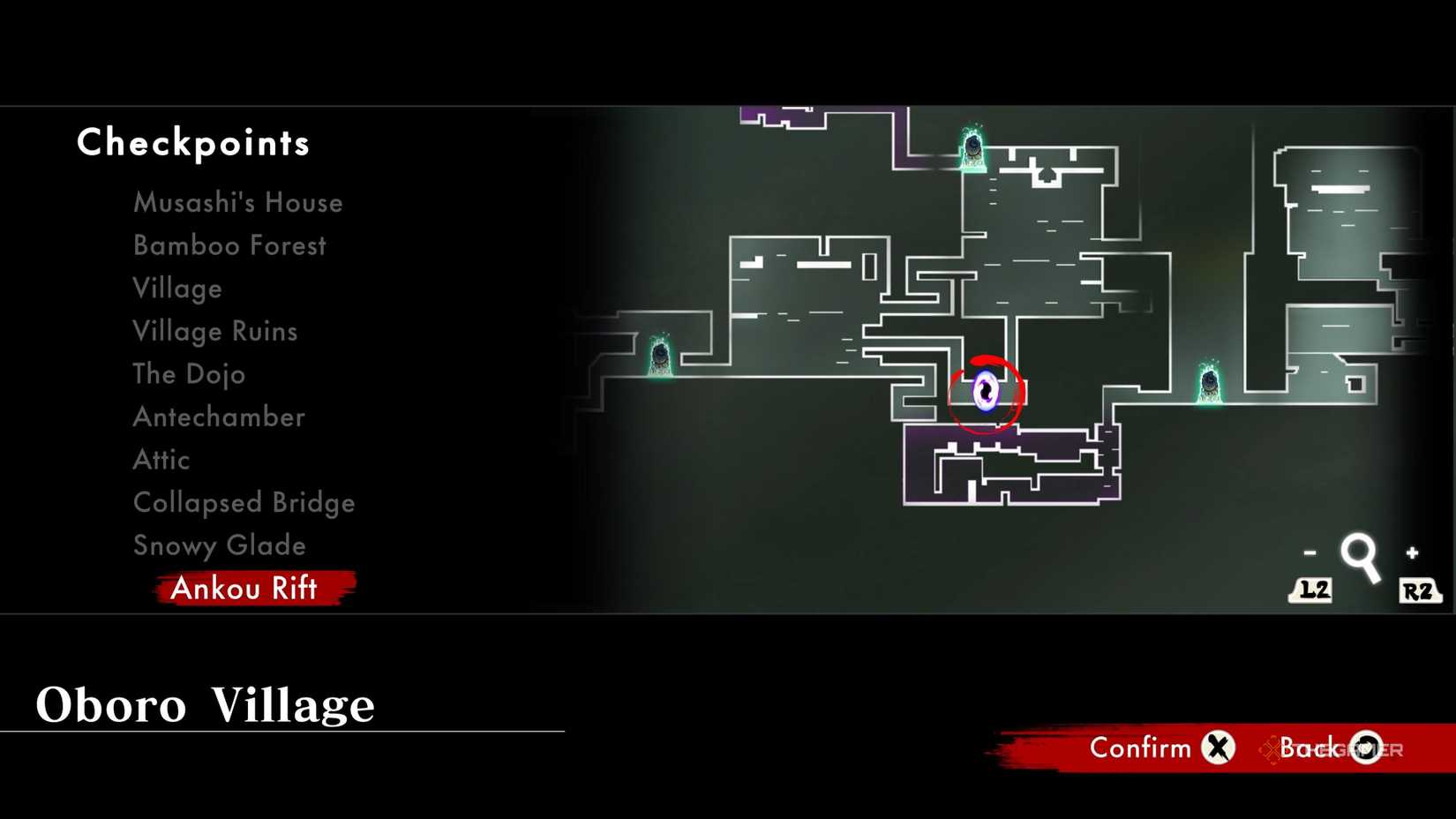 The location of the Oboro Village Ankou Rift in Shinobi: Art of Vengeance.