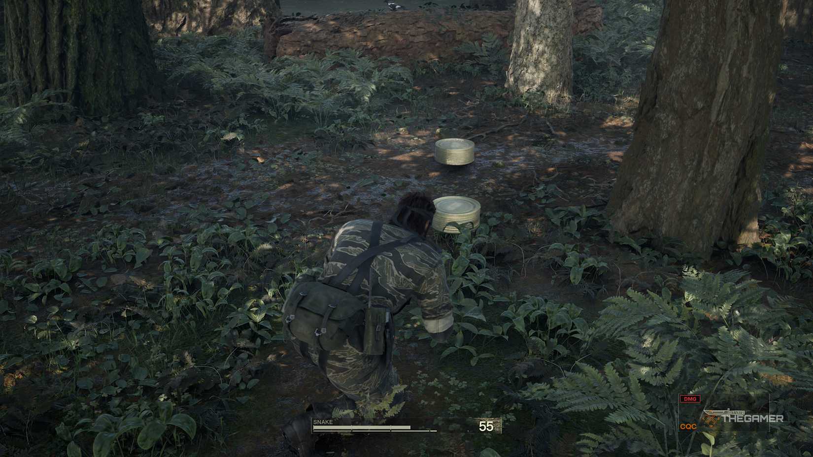 Snake looking at food on the floor in Metal Gear Solid Delta: Snake Eater.
