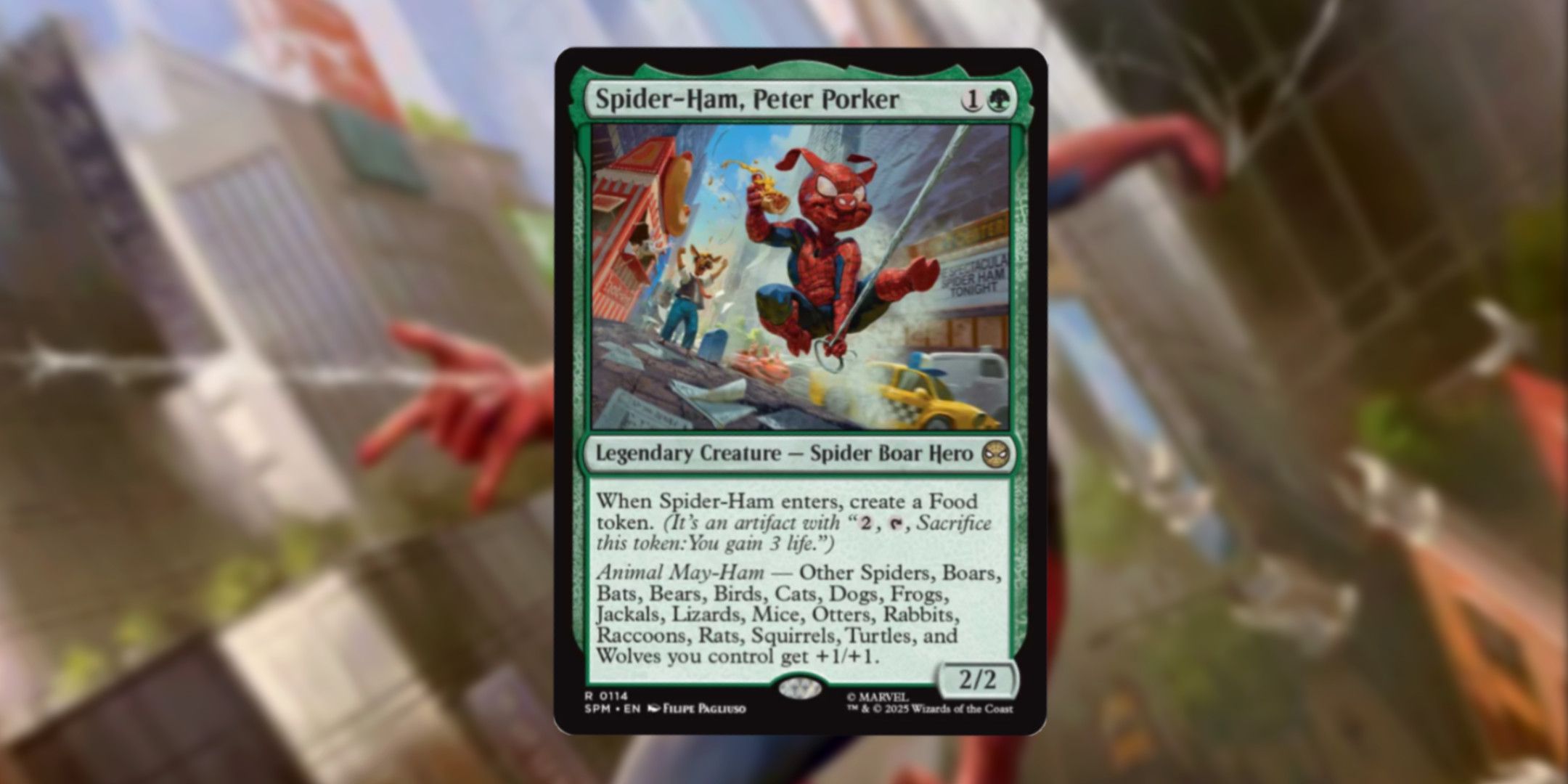 The Spider-Ham, Peter Porker card, from Magic: The Gathering's Spider-Man set.
