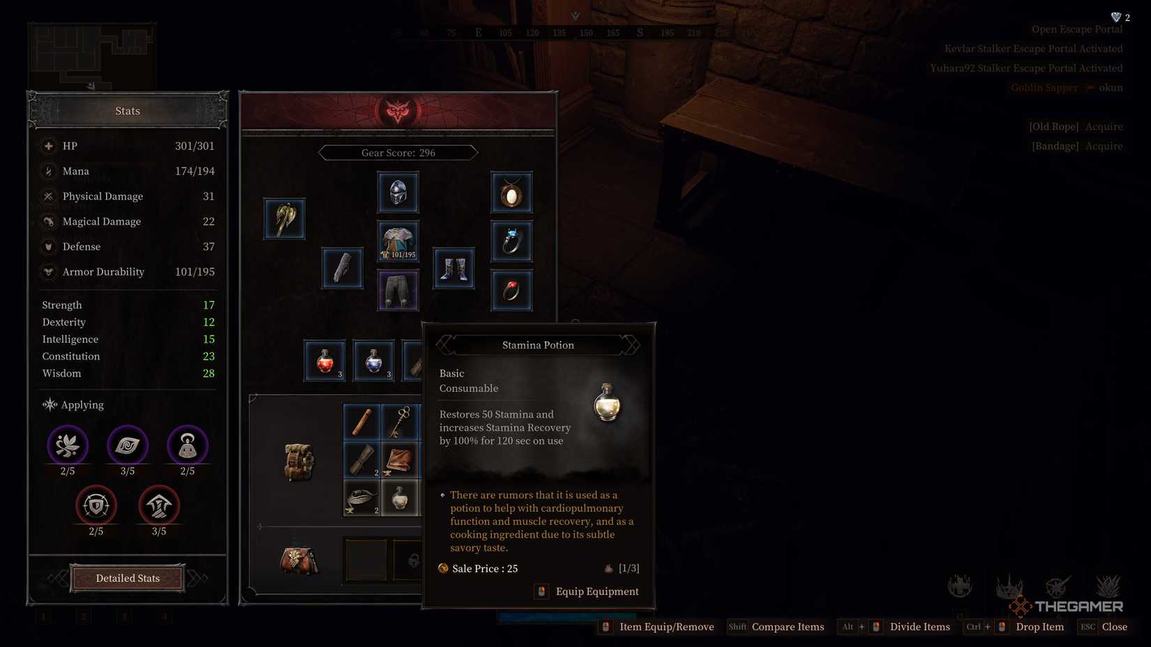 Stamina Potion consumable in Clad's Inventory during a run.