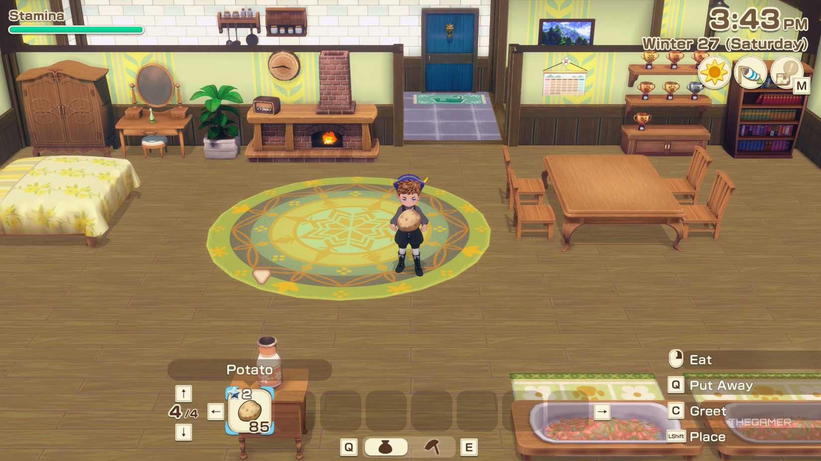 Story Of Seasons Grand Bazaar character with potato in hand.
