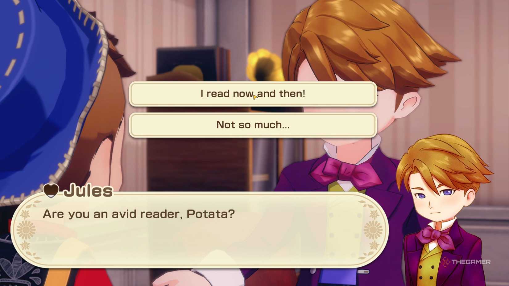 Story Of Seasons Grand Bazaar Jules first main scene choice.