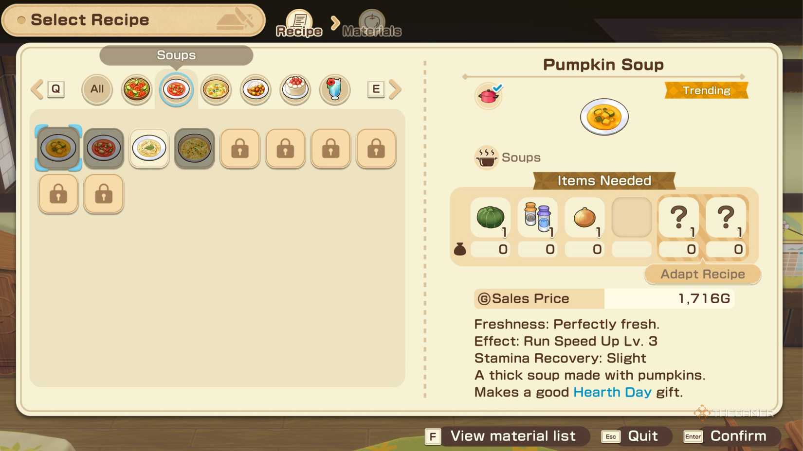 Story Of Seasons Grand Bazaar showing Hearth Day recipe.
