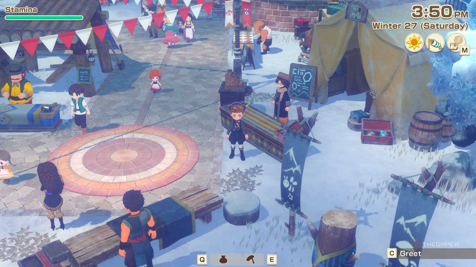Story Of Seasons Grand Bazaar standing in front of Lloyd stall.