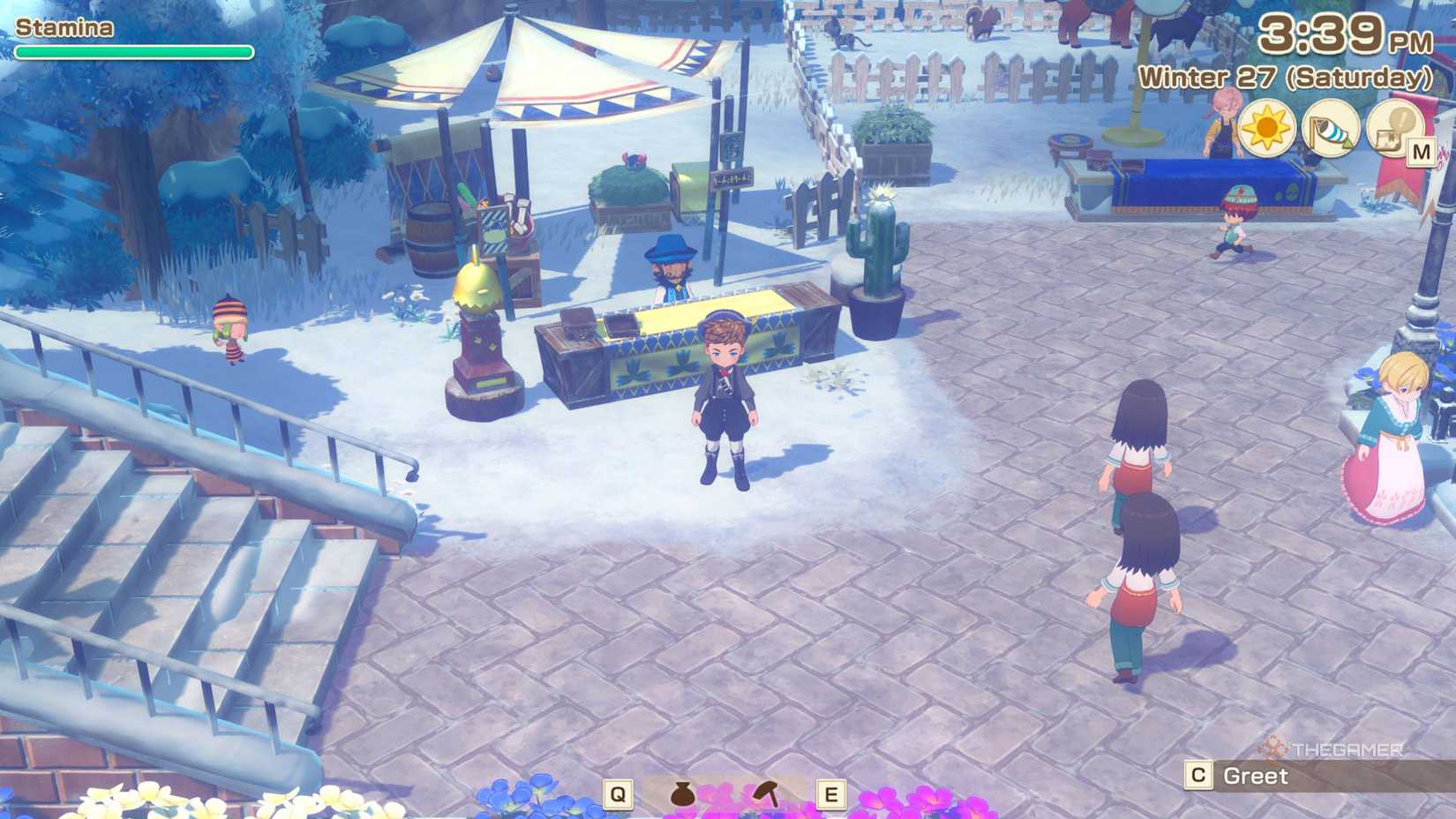 Story Of Seasons Grand Bazaar standing in front of Ramon's store.