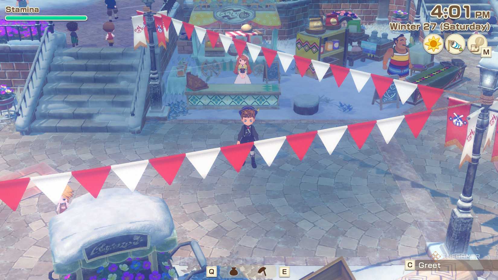 Story Of Seasons Grand Bazaar standing in front of Sophie stall.