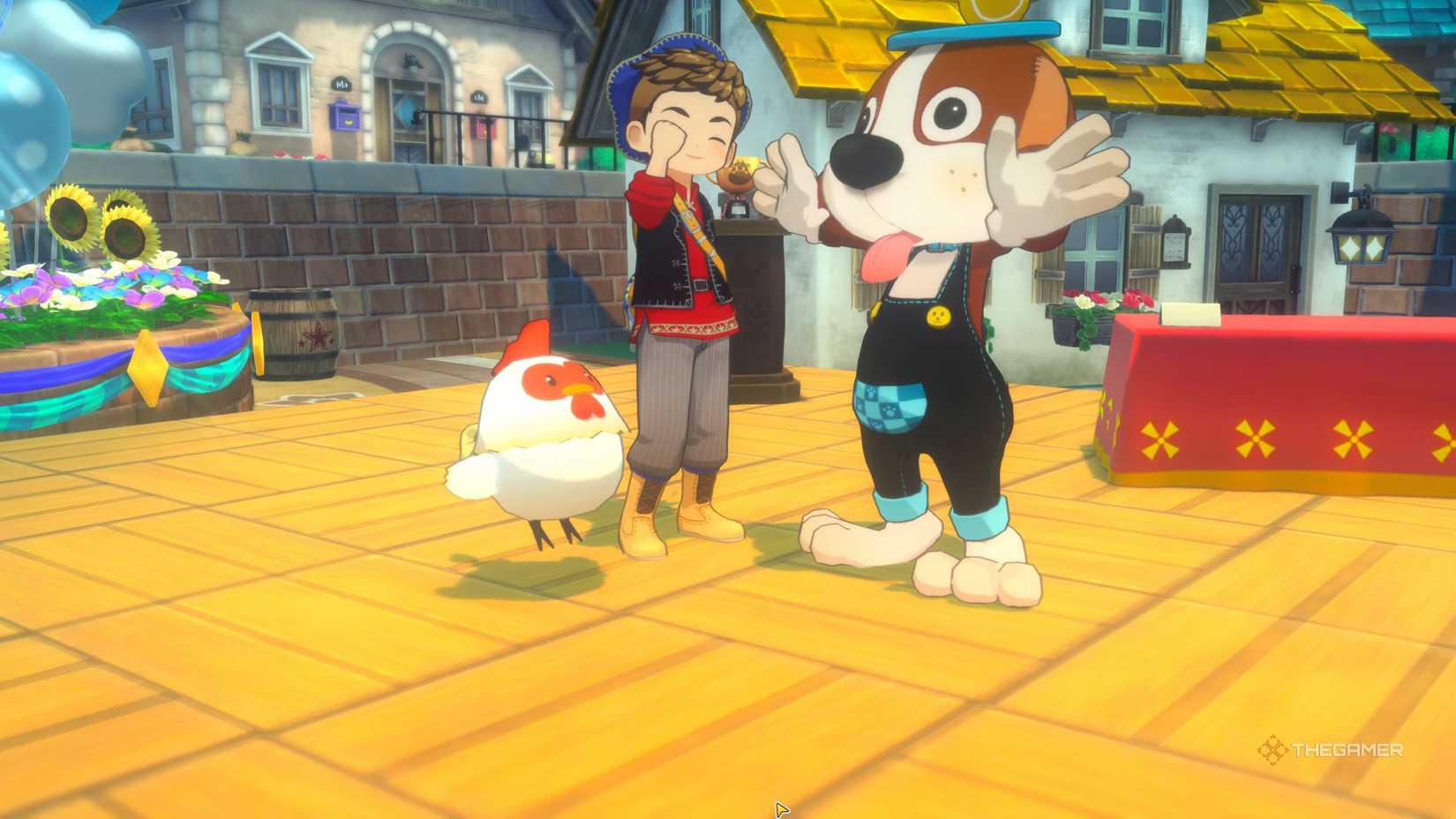 Story Of Seasons Grand Bazaar taking part in the Animal Show with a Chicken.
