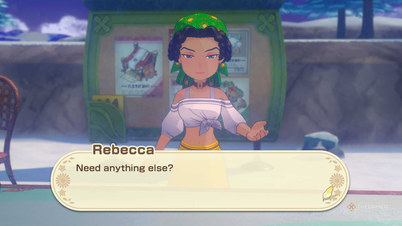 Story Of Seasons Grand Bazaar talking to Rebecca.