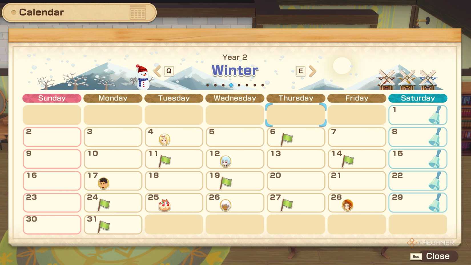 Story Of Seasons Grand Bazaar winter calender.