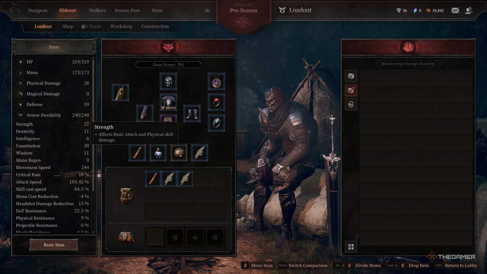 Strength Stat for Baran in the loadout section in Dungeon Stalkers.