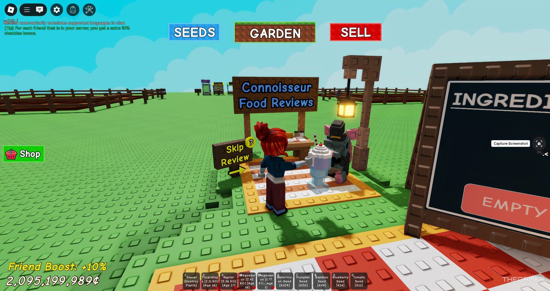 Submitting food for review in Roblox Grow a Garden.