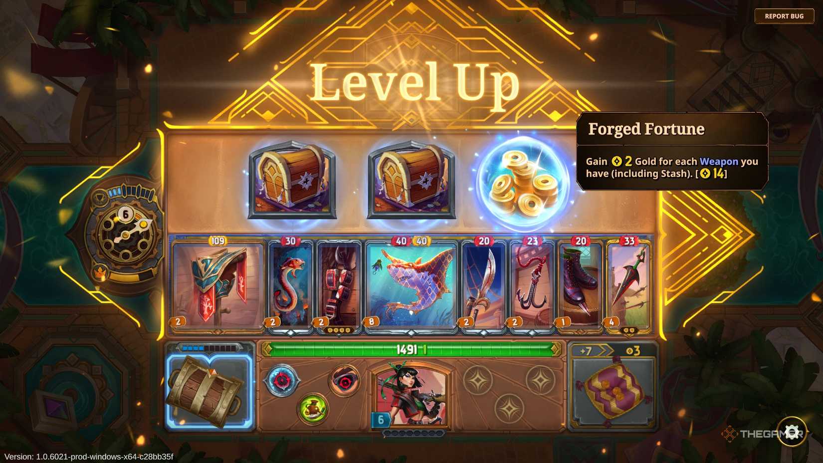 The level up screen with three rewards to select from in The Bazaar.