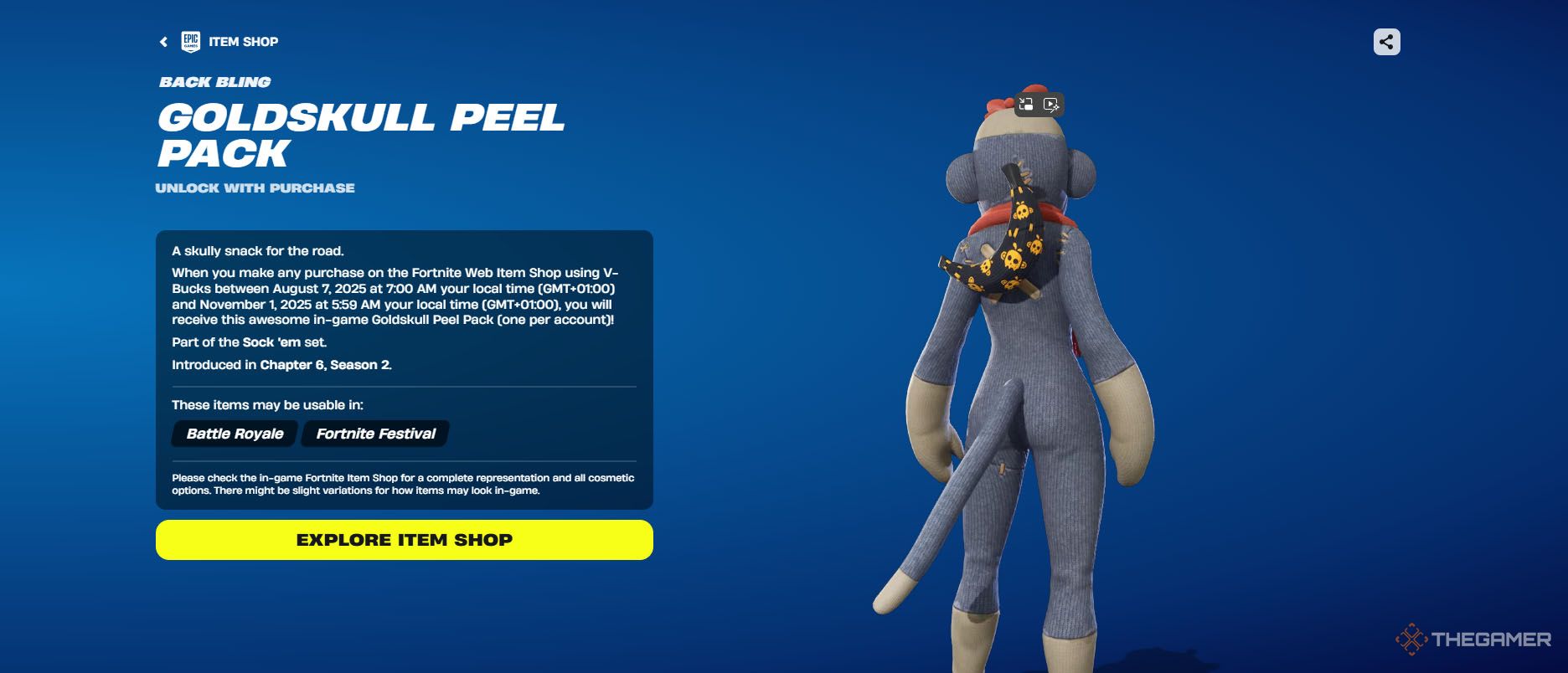 The Goldskull Peel Pack Backbling offer on the Fortnite store.