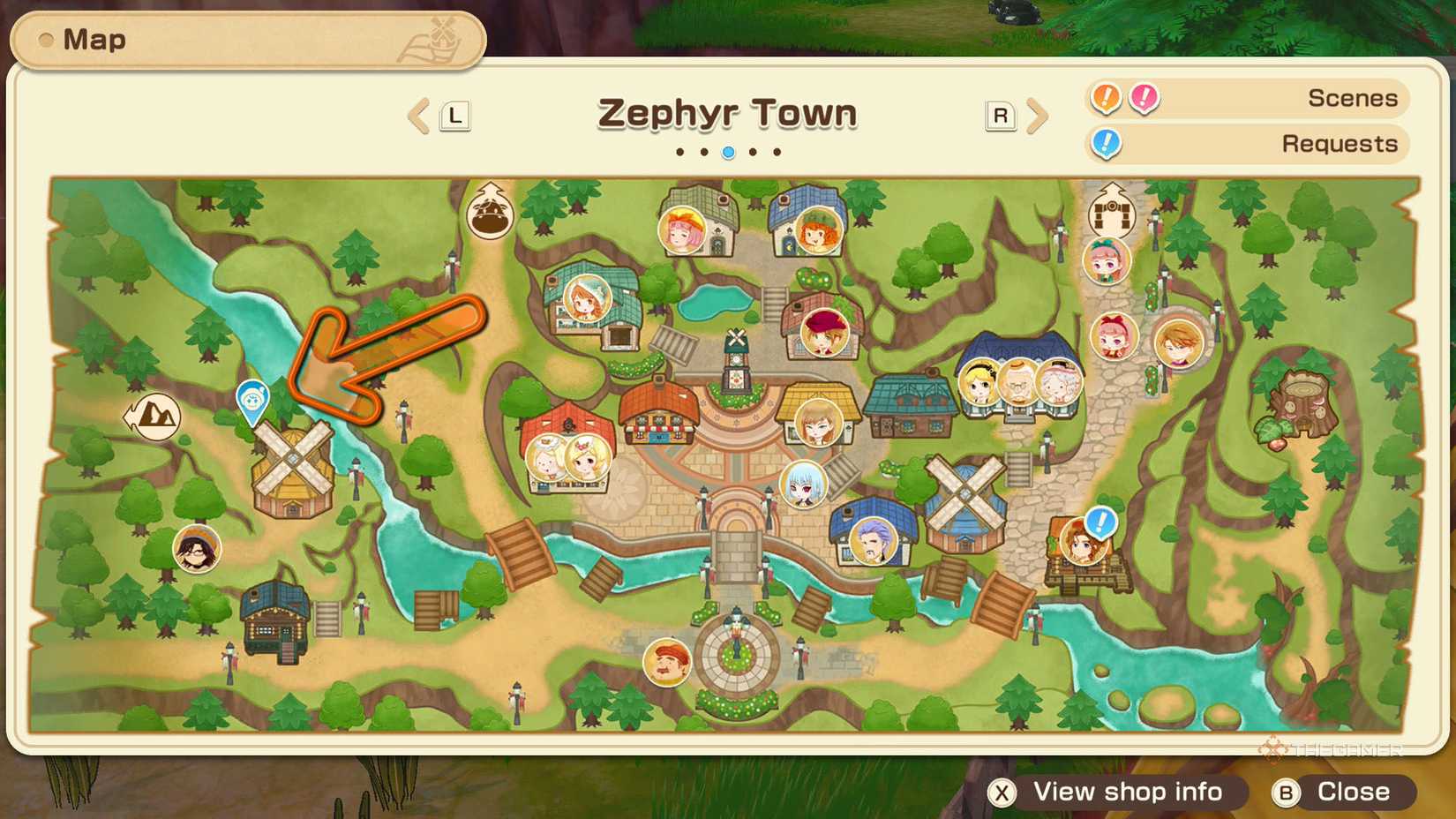 The location of iron ore marked on the Zephyr Town map in Story