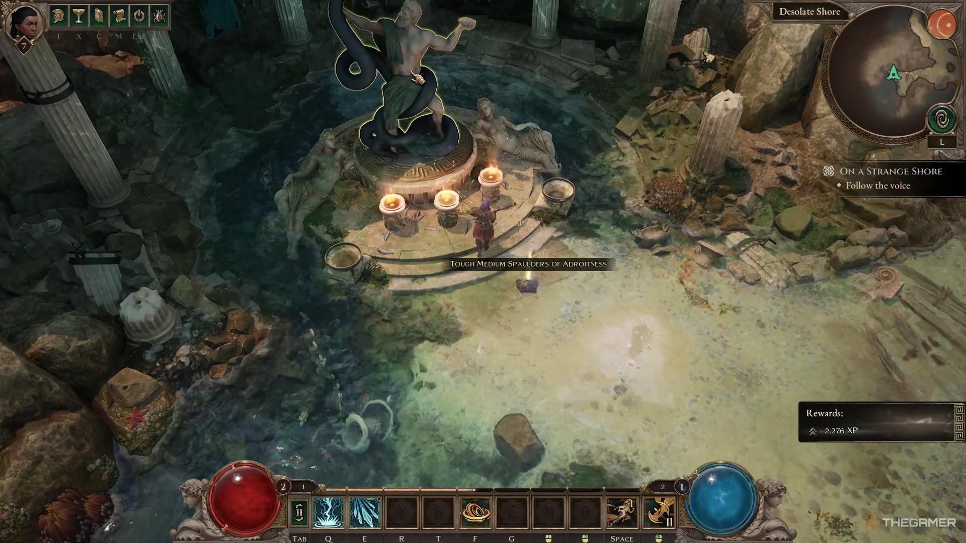 The location of the statue where you place the three coins in Titan Quest 2.