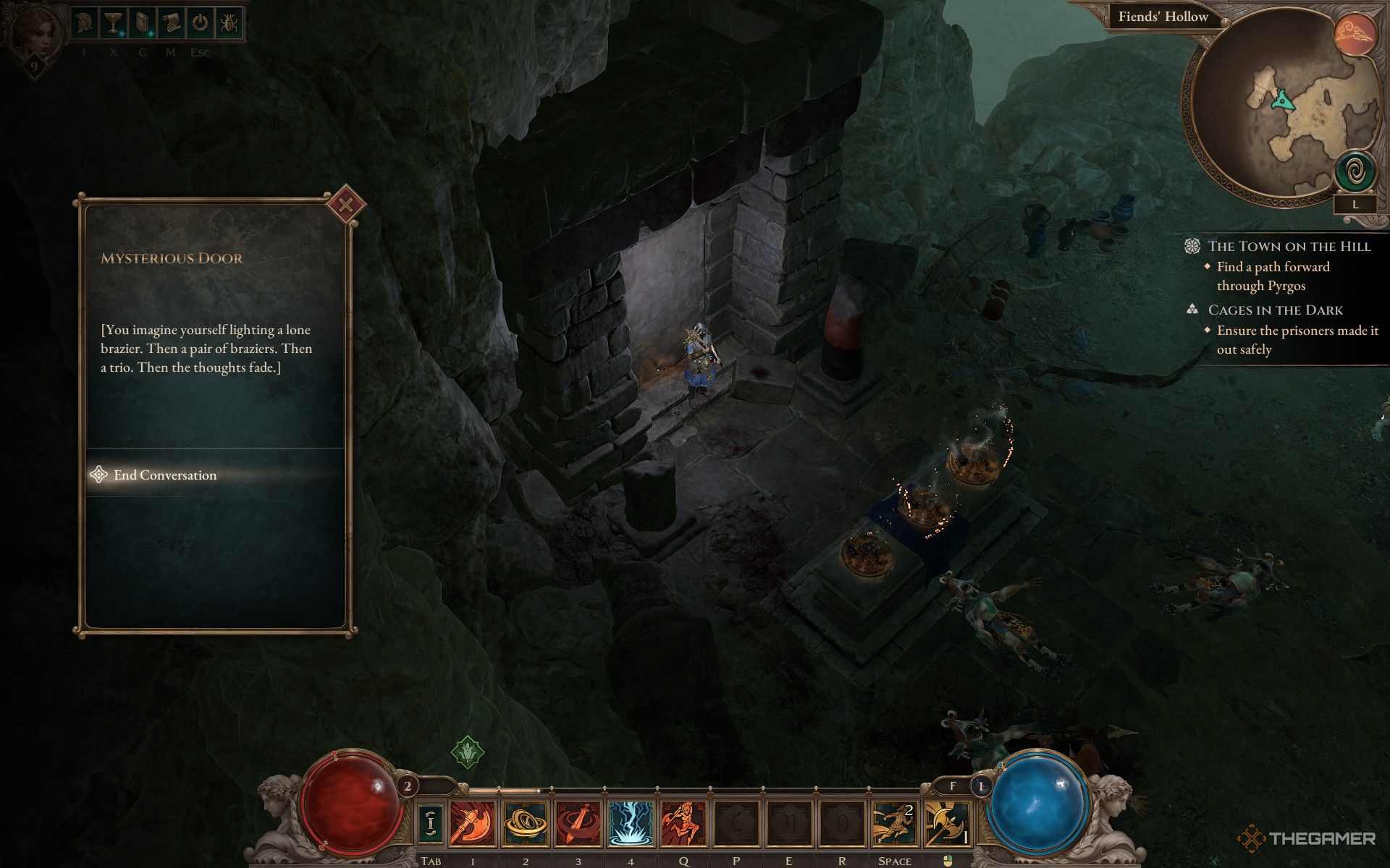 The order to light the lamps in the Cages in the Dark side quest in Titan Quest 2.