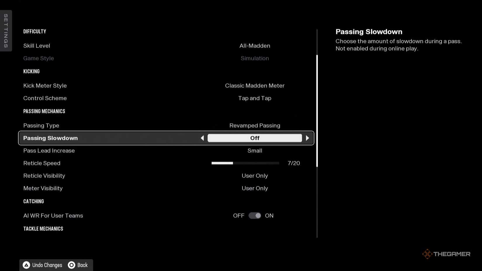 The Passing Slowdown setting in Madden NFL 26.