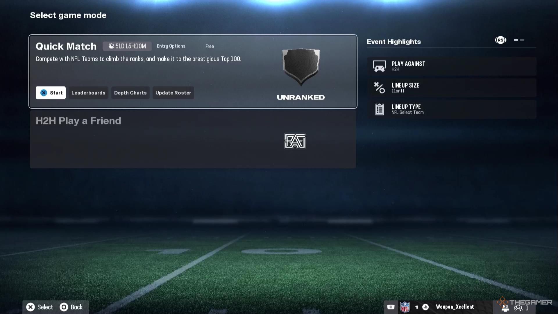 The Quick Match mode in Madden NFL 26.