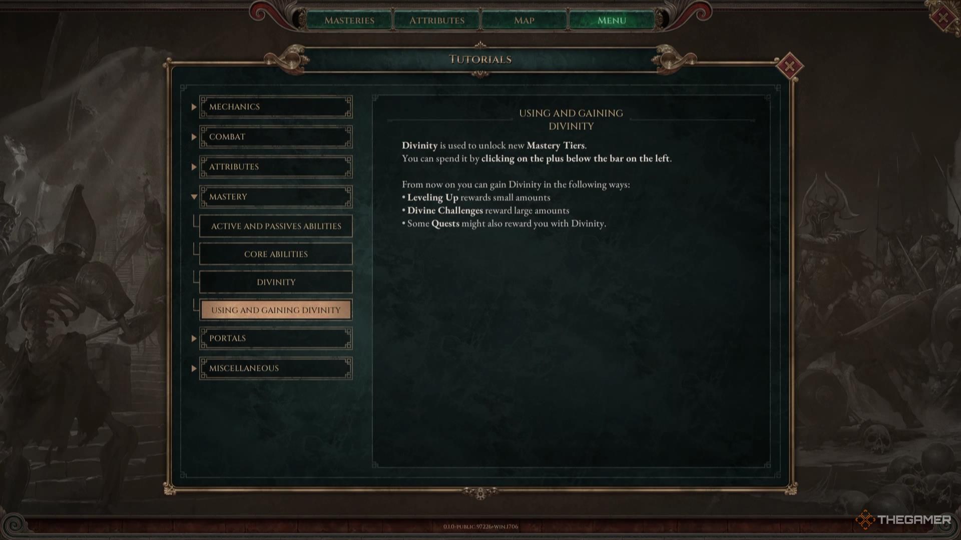The Using and Gaining Divinity tutorial in Titan Quest 2.