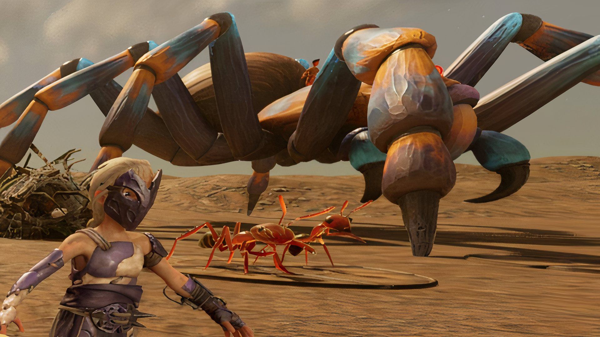 The work in progress tarantula for Grounded 2 alongside a new character.
