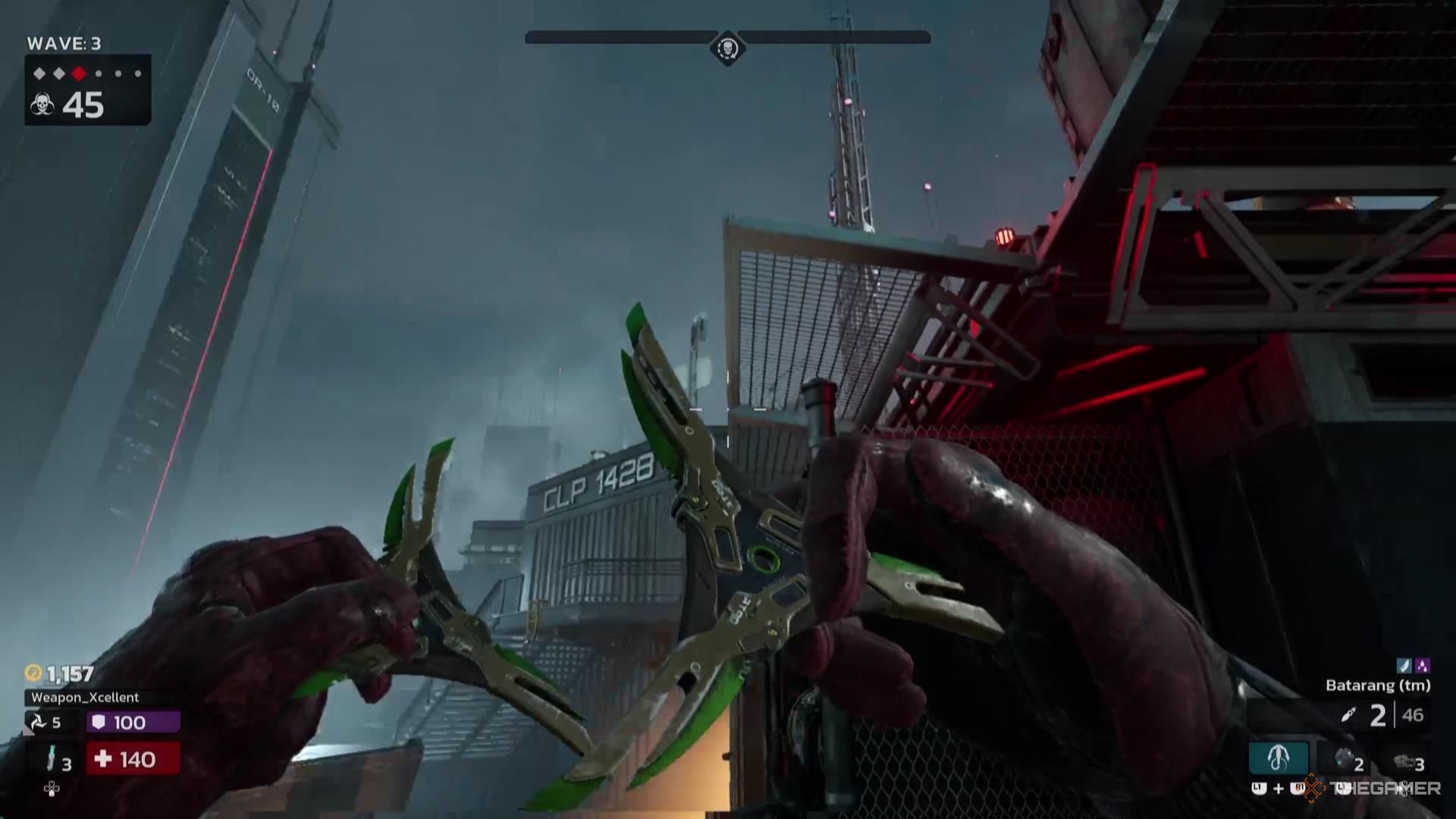 Two Shuriken with green blades in Killing Floor 3.