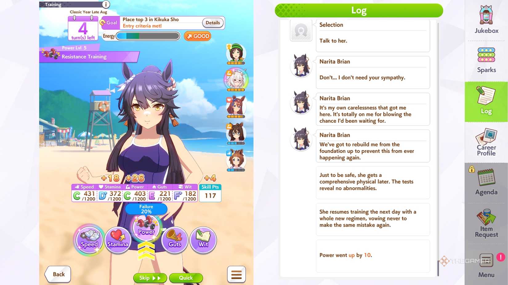 Umamusume Pretty Derby Narita Brian at summer camp, in a swimsuit on the beach training.