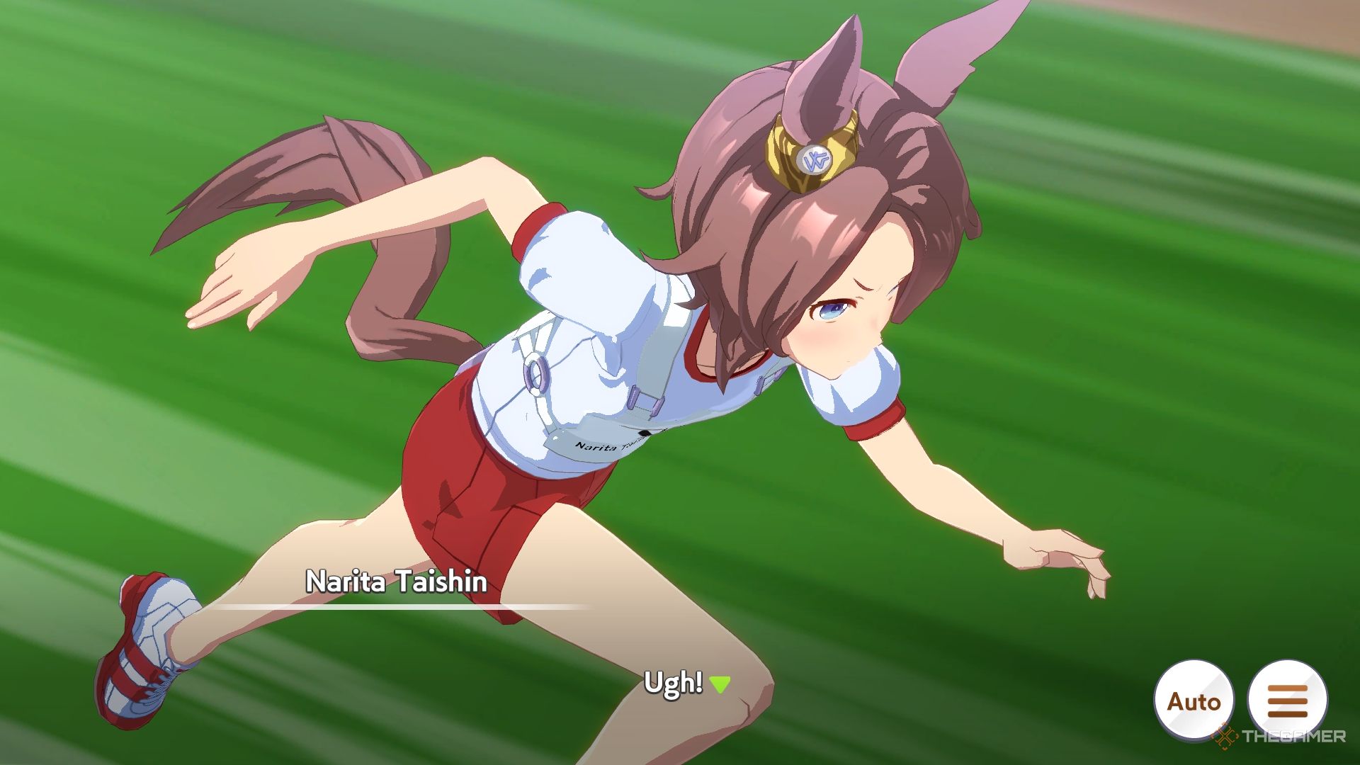 Umamusume Pretty Derby Narita Taishin racing on the green.