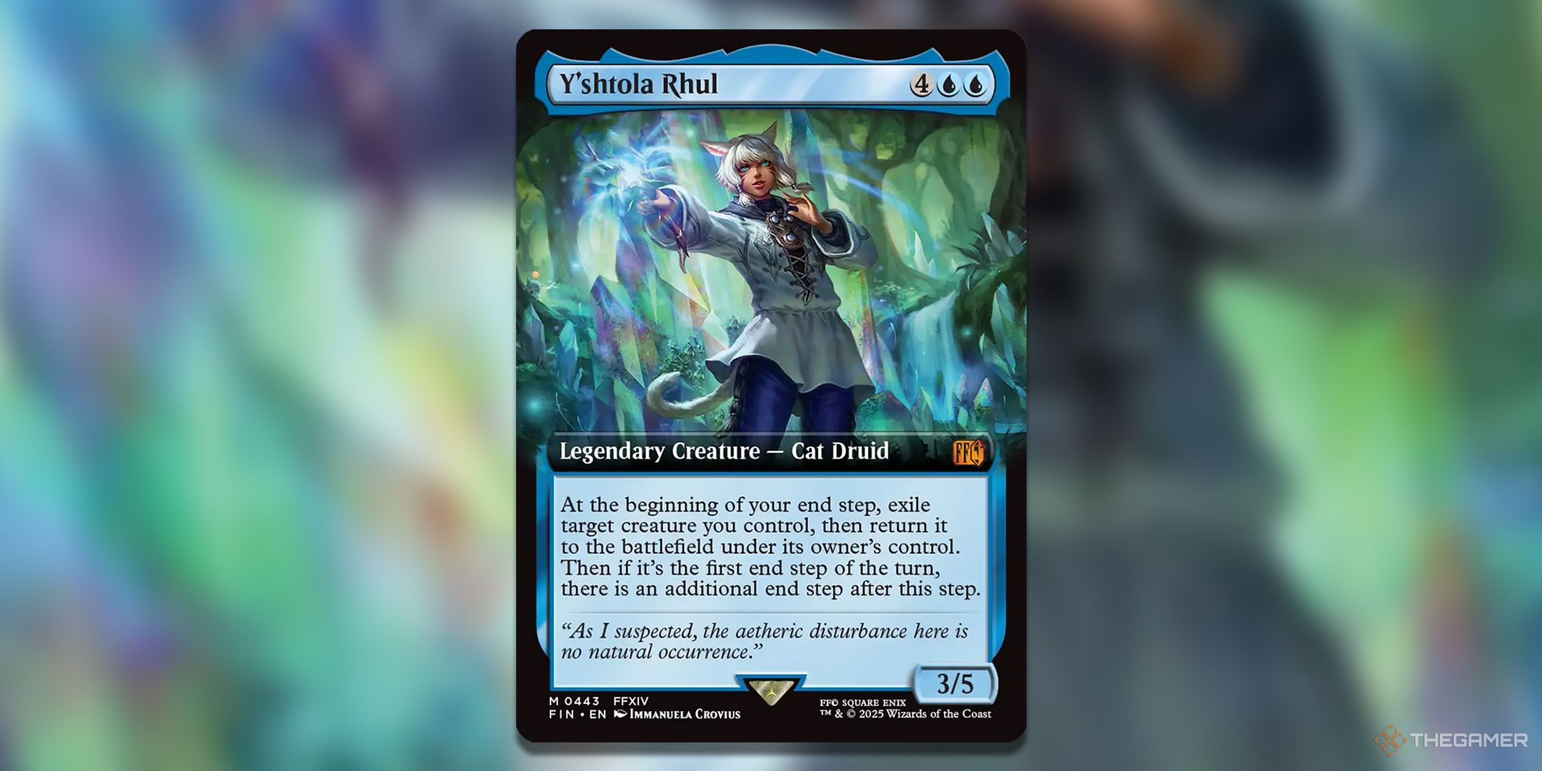 The extended art Y'shtola Rhul card, from Magic: The Gathering's Final Fantasy set.