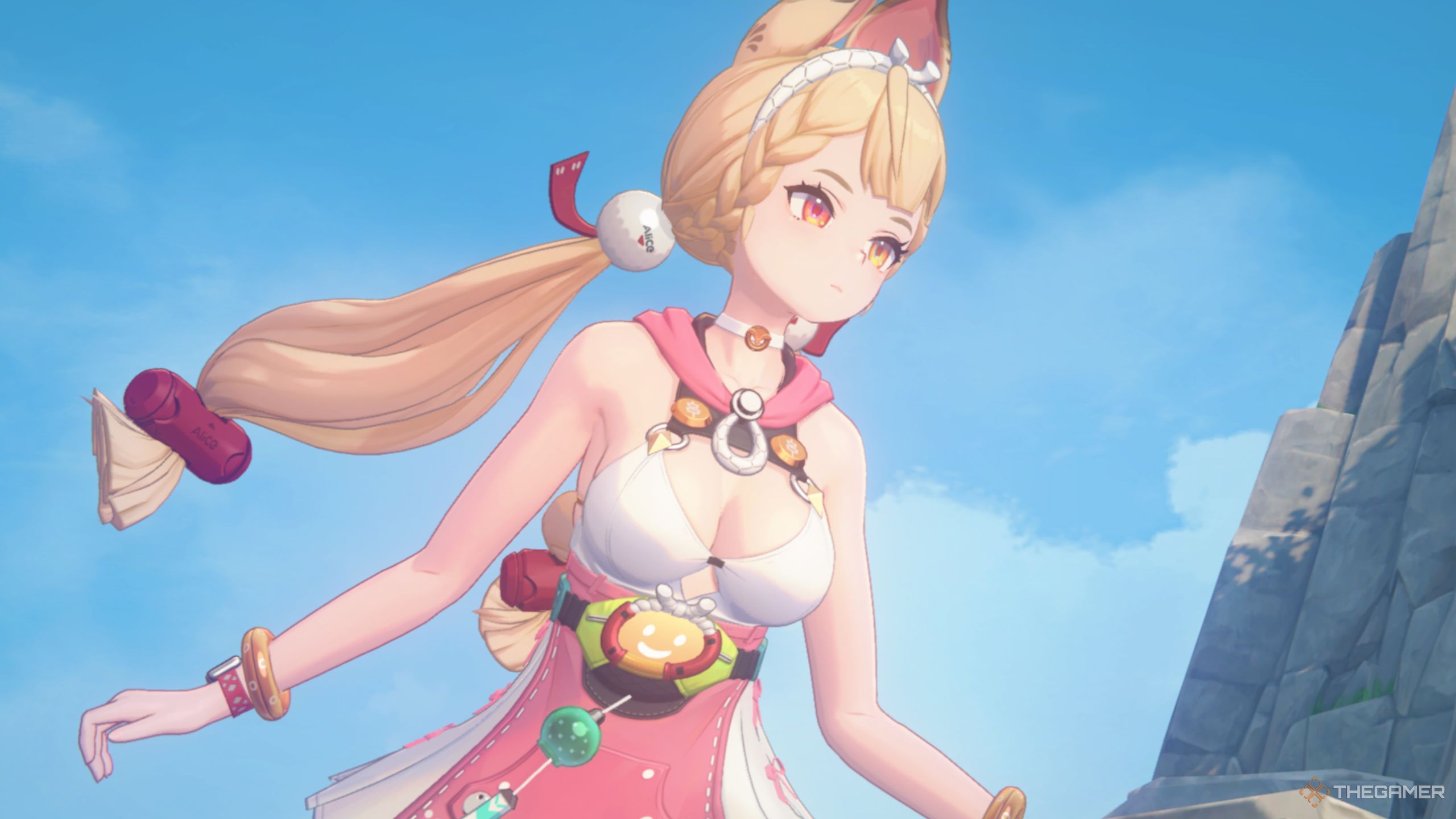 Zenless Zone Zero Alice in the swimsuit skin on surfboard.