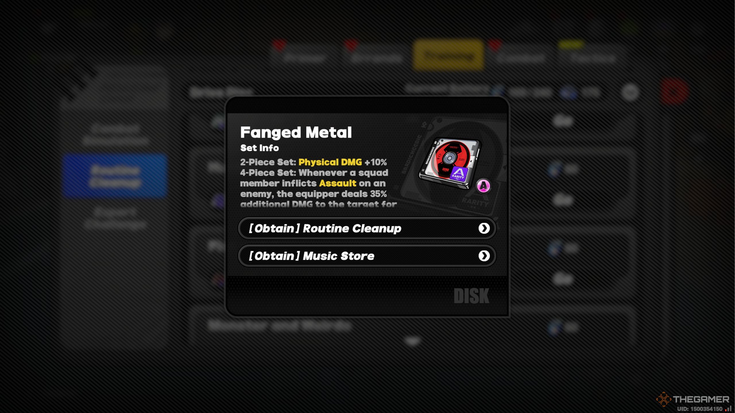 Zenless Zone Zero Fanged Metal drive disc and description.