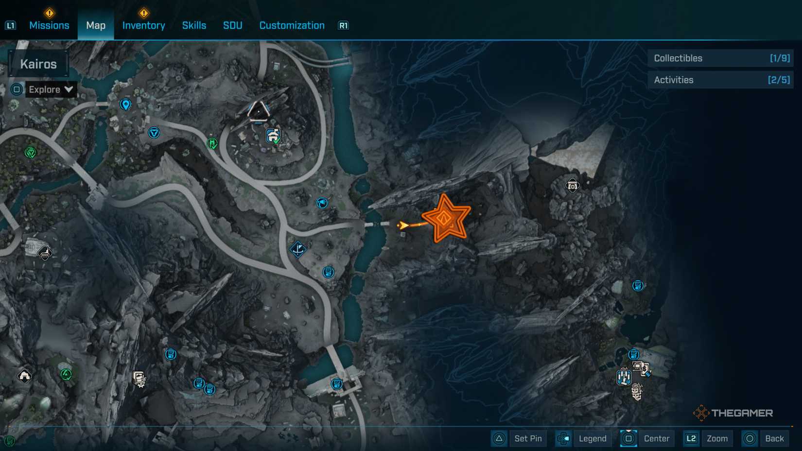 Close up of a map of the eastern side of Terminus Range with an orange star edited onto the cave path's location in Borderlands 4.