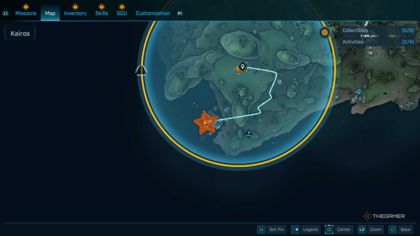 Close up of the southwestern end of the Kairos map with an orange star edited onto the Key Fragment's location in Borderlands 4.