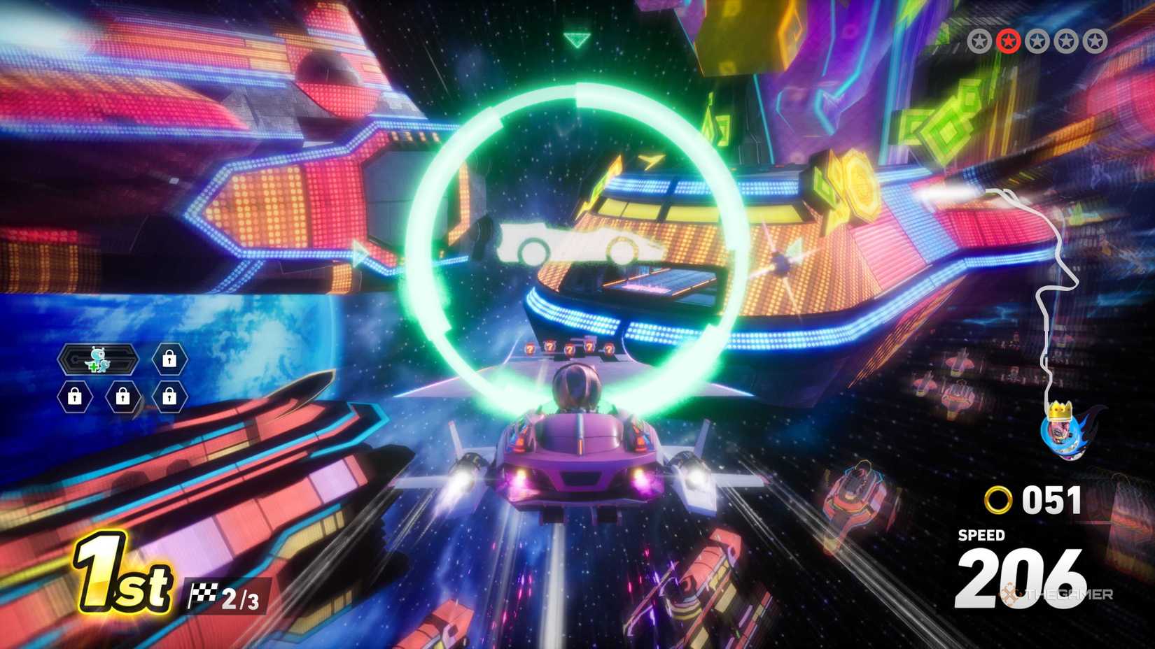 Using a flying vehicle in Sonic Racing: CrossWorlds.