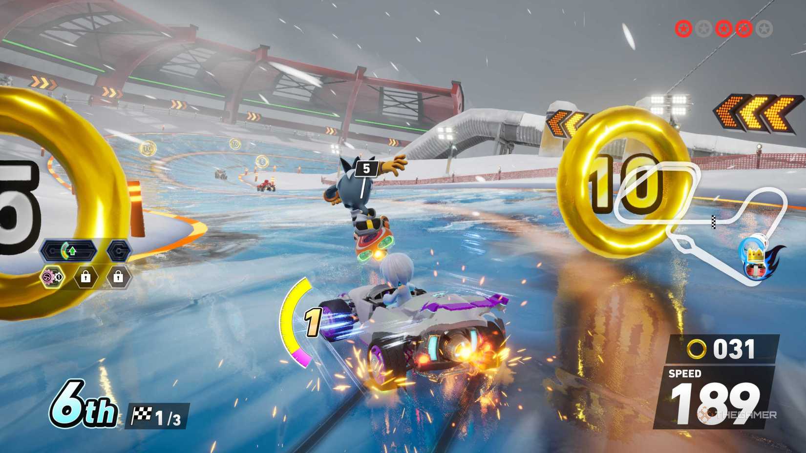 Sage power sliding in Sonic Racing: CrossWorlds.